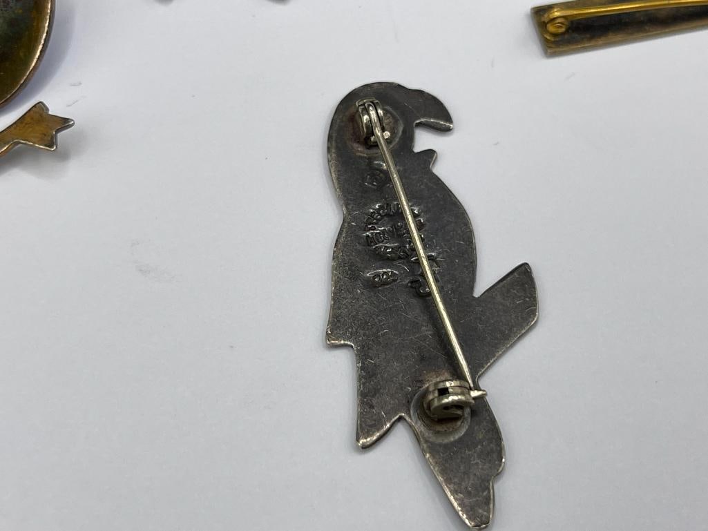 FIVE VINTAGE ENAMELED STERLING SILVER BROOCHES INCLUDING ONE MARKED NORWAY - 8