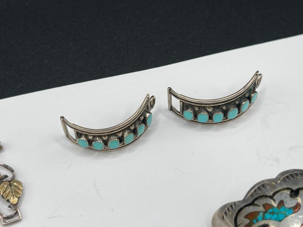 THREE PAIRS OF VINTAGE STERLING SILVER WATCH TIPS INCLUDING BLACK HILLS GOLD DESIGN - 4