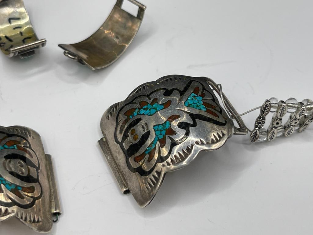 THREE PAIRS OF VINTAGE STERLING SILVER WATCH TIPS INCLUDING BLACK HILLS GOLD DESIGN - 6