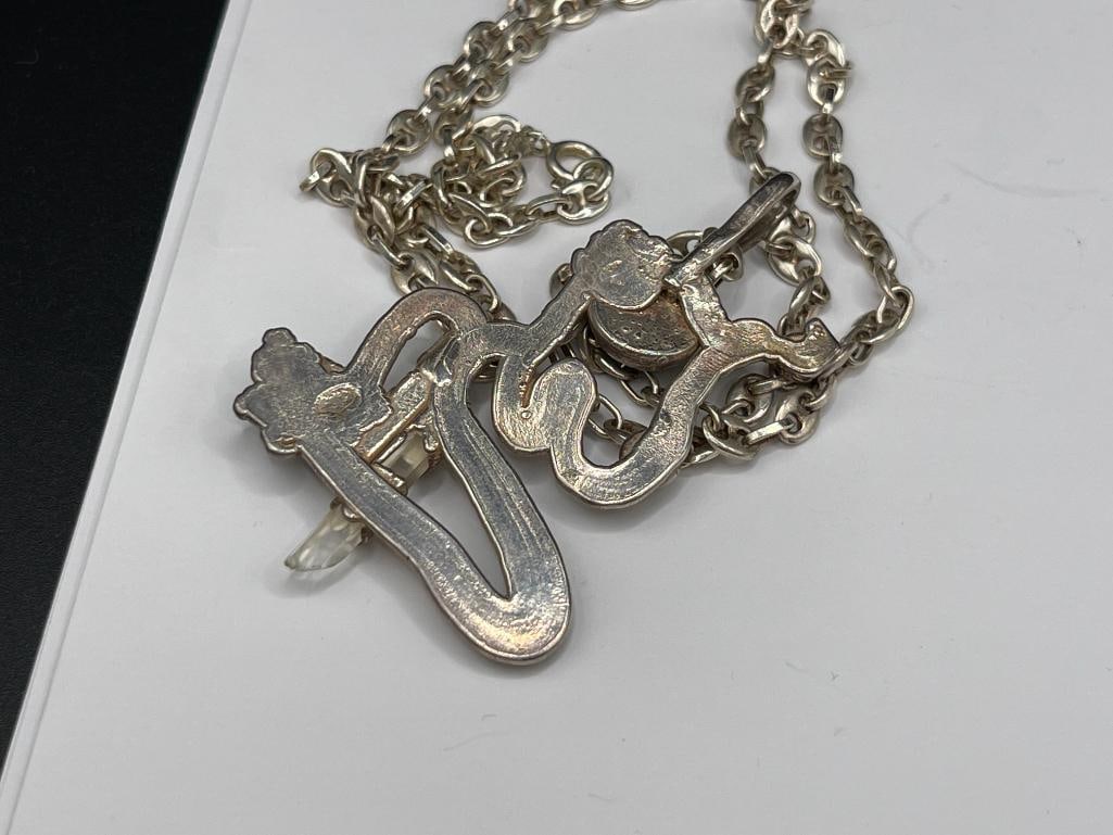 STERLING SILVER MODERNIST ABSTRACT PENDANT FEATURING PRECIOUS STONES AND STERLING NECKLACE - 4