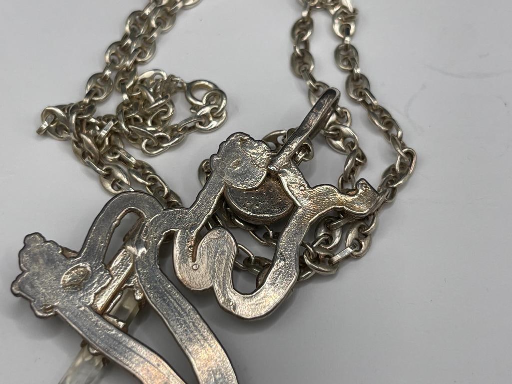 STERLING SILVER MODERNIST ABSTRACT PENDANT FEATURING PRECIOUS STONES AND STERLING NECKLACE - 5