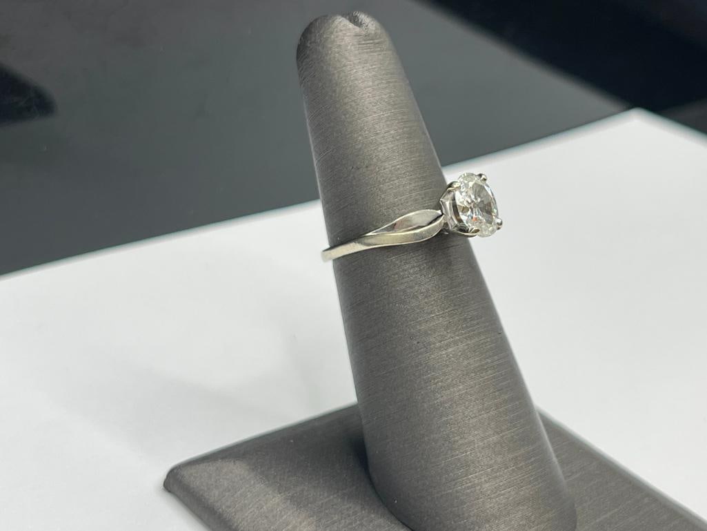 14K WHITE GOLD DIAMOND SOLITAIRE RING FEATURING AN OVAL CUT DIAMOND - 2