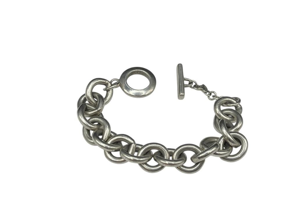 DESIGNER SIGNED HEAVY LINK STERLING SILVER BRACELET FEATURING TOGGLE CLASP (1 of 4)