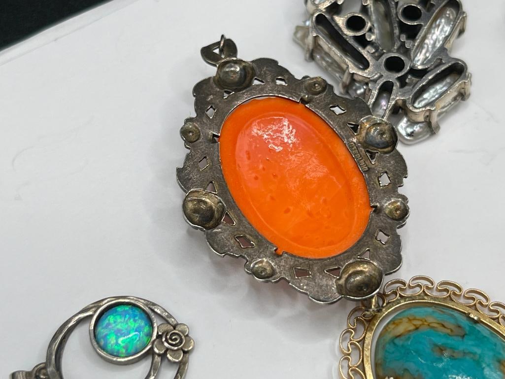 ASSORTED STERLING SILVER PENDANTS FEATURING MANY SIGNED AND WITH STONE ACCENTS - 10