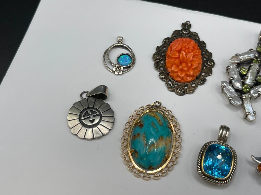 ASSORTED STERLING SILVER PENDANTS FEATURING MANY SIGNED AND WITH STONE ACCENTS - 2
