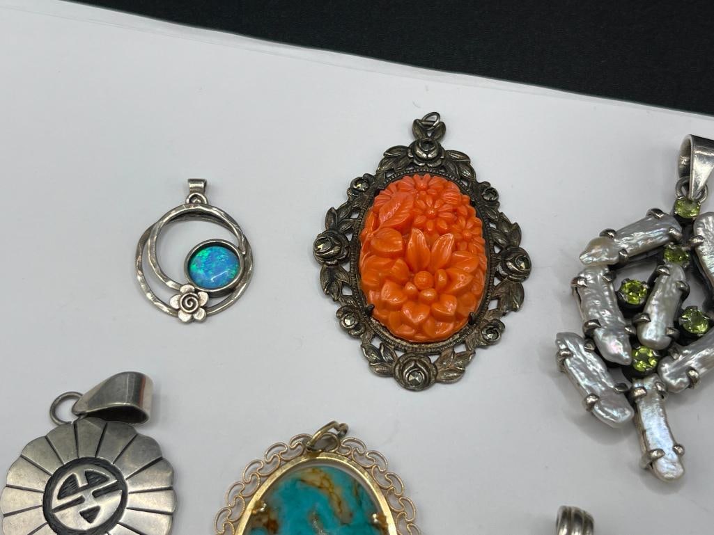 ASSORTED STERLING SILVER PENDANTS FEATURING MANY SIGNED AND WITH STONE ACCENTS - 3