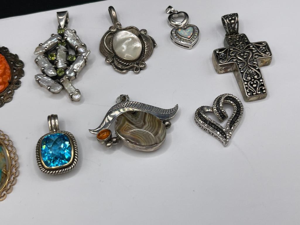 ASSORTED STERLING SILVER PENDANTS FEATURING MANY SIGNED AND WITH STONE ACCENTS - 5