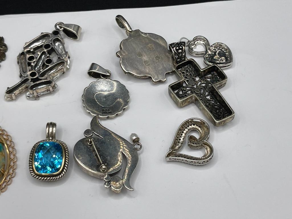 ASSORTED STERLING SILVER PENDANTS FEATURING MANY SIGNED AND WITH STONE ACCENTS - 8
