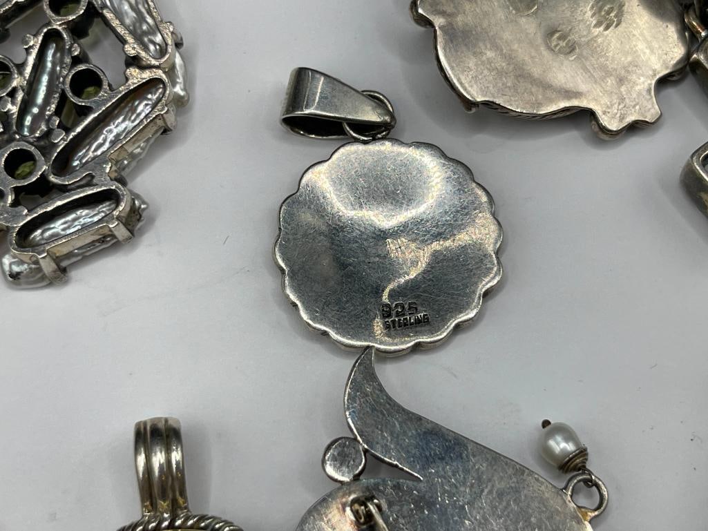 ASSORTED STERLING SILVER PENDANTS FEATURING MANY SIGNED AND WITH STONE ACCENTS - 9