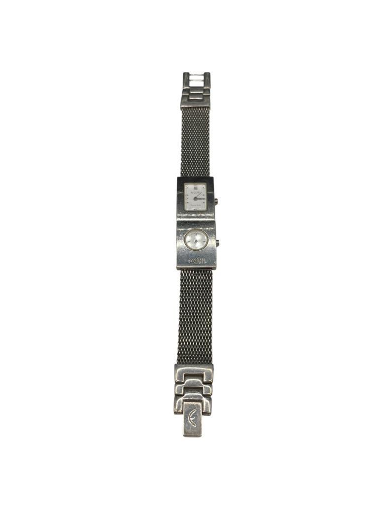ECCLISSI MESH BAND STERLING SILVER WRISTWATCH BRACELET: WATCH NEEDS NEW BATTERY, DUAL WATCH DESIGN WITH RECTANGULAR SHAPE 7 1/2", 19MM CASE, 64.13 GRAMS