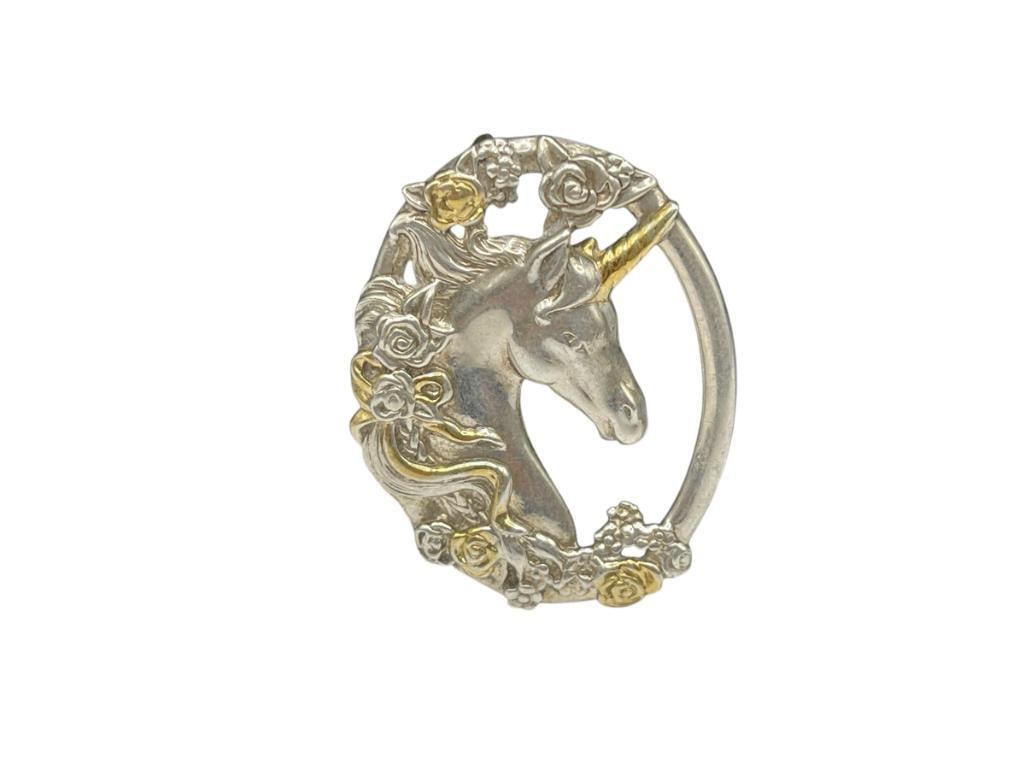VINTAGE GORHAM SIGNED STERLING SILVER ART NOUVEAU UNICORN PENDANT FEATURING GOLD TONE ACCENTS (1 of 5)