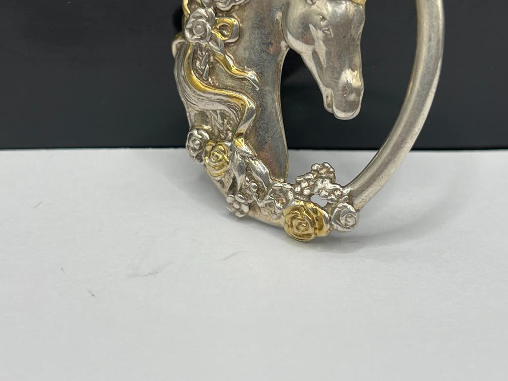 VINTAGE GORHAM SIGNED STERLING SILVER ART NOUVEAU UNICORN PENDANT FEATURING GOLD TONE ACCENTS - 3