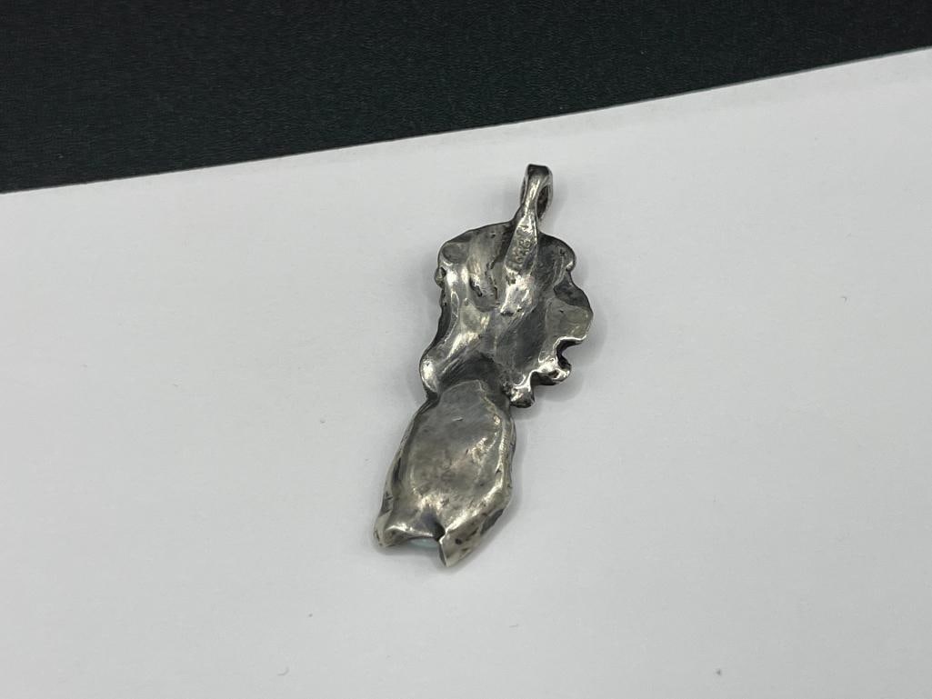 VINTAGE ART NOUVEAU STERLING SILVER WOMAN'S FACE AND OVAL CABOCHON OPAL PENDANT - 4