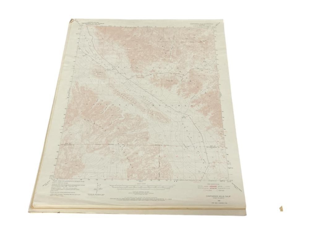 DEATH VALLET TOPOGRAPHIC MAPS UNITED STATES DEPARTMENT OF THE INTERIOR GEOLOGICAL SURVEY: 27 MAPS TOTAL CIRCA 1940'S - 1950'S, INCLUDES SHOSHONE, CALIF., FUNERAL PEAK, CALIF., UBEHEBE CRATER, CALIF., TIN MOUNTAIN, BIG DUNE, CALIF. AND MANY OTHER MAPS, INCLUDES FOLIO WHICH IS IN POOR CONDIT