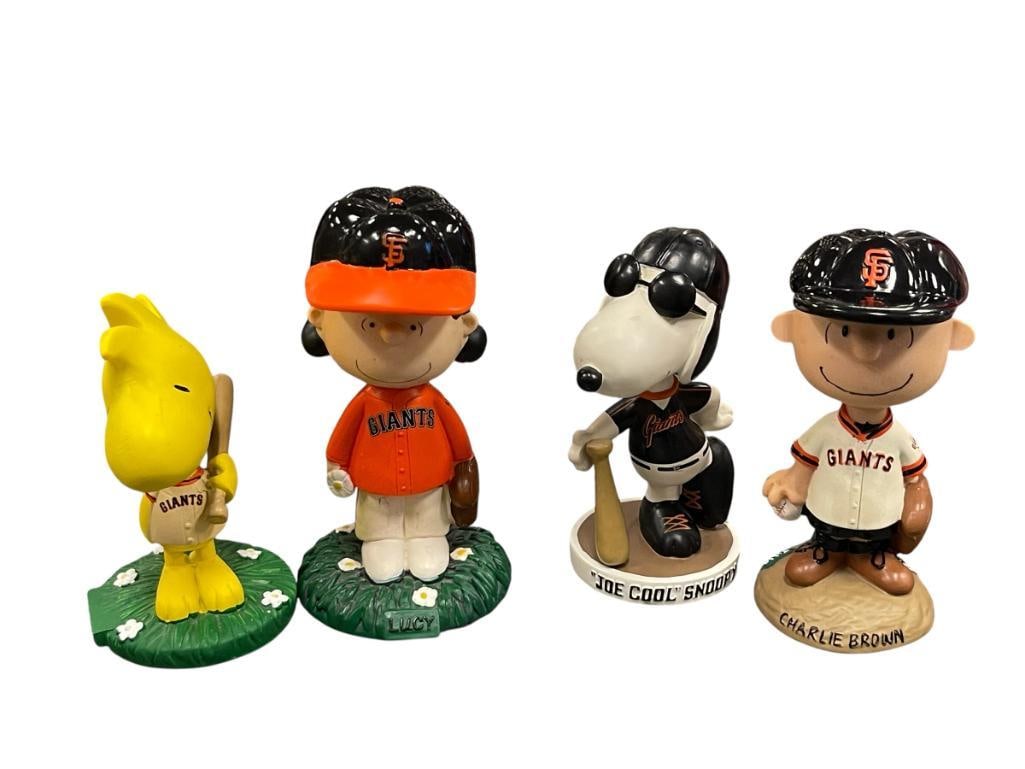 PEANUTS GIANTS BASEBALL CHARACTER BOBBLEHEADS, WOODSTOCK, CHARLIE BROWN, LUCY, AND SNOOPY (1 of 1)
