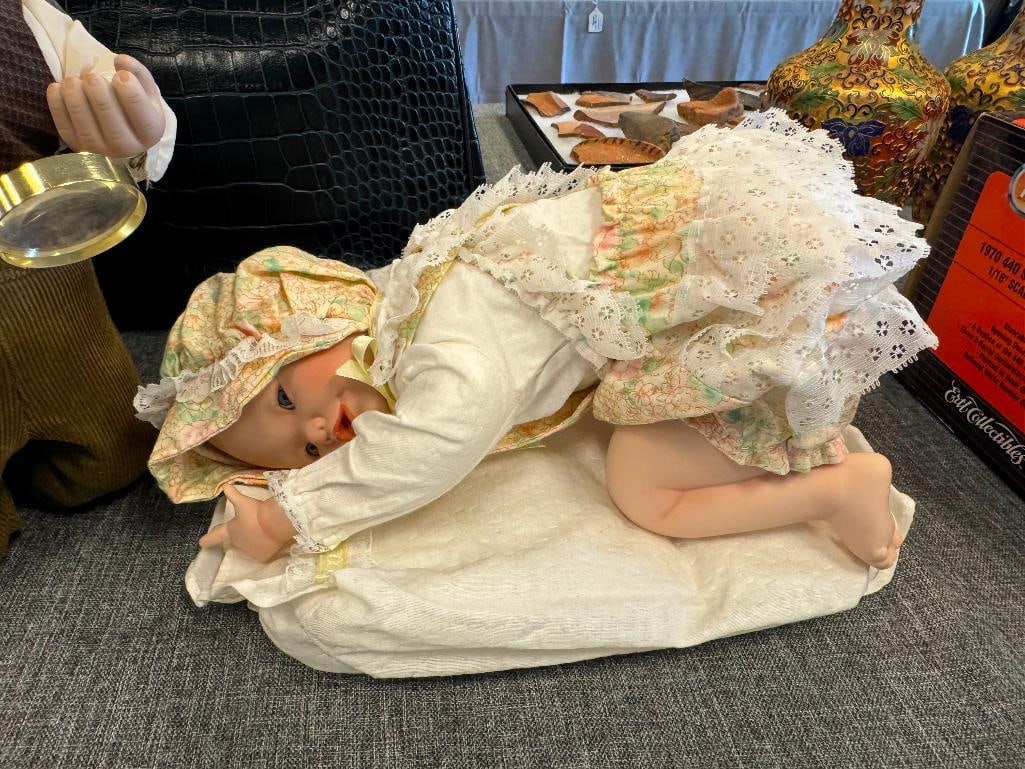 FIVE PORCELAIN DOLLS WITH OUTFITS AND ACCESORIES - 12