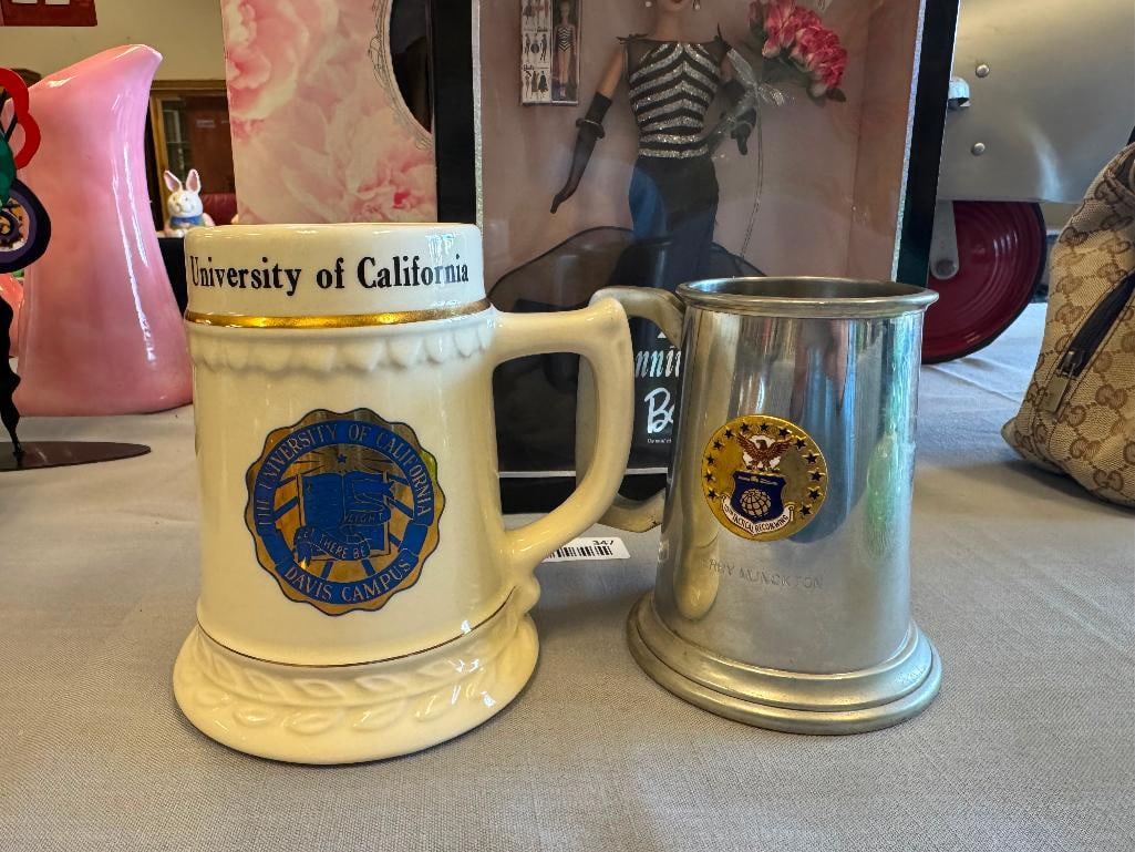 PEWTER AND CERAMIC MUGS UNIVERSITY OF CALIFORNIA DAVIS CAMPUS 10TH TACTICAL RECON WING - 2