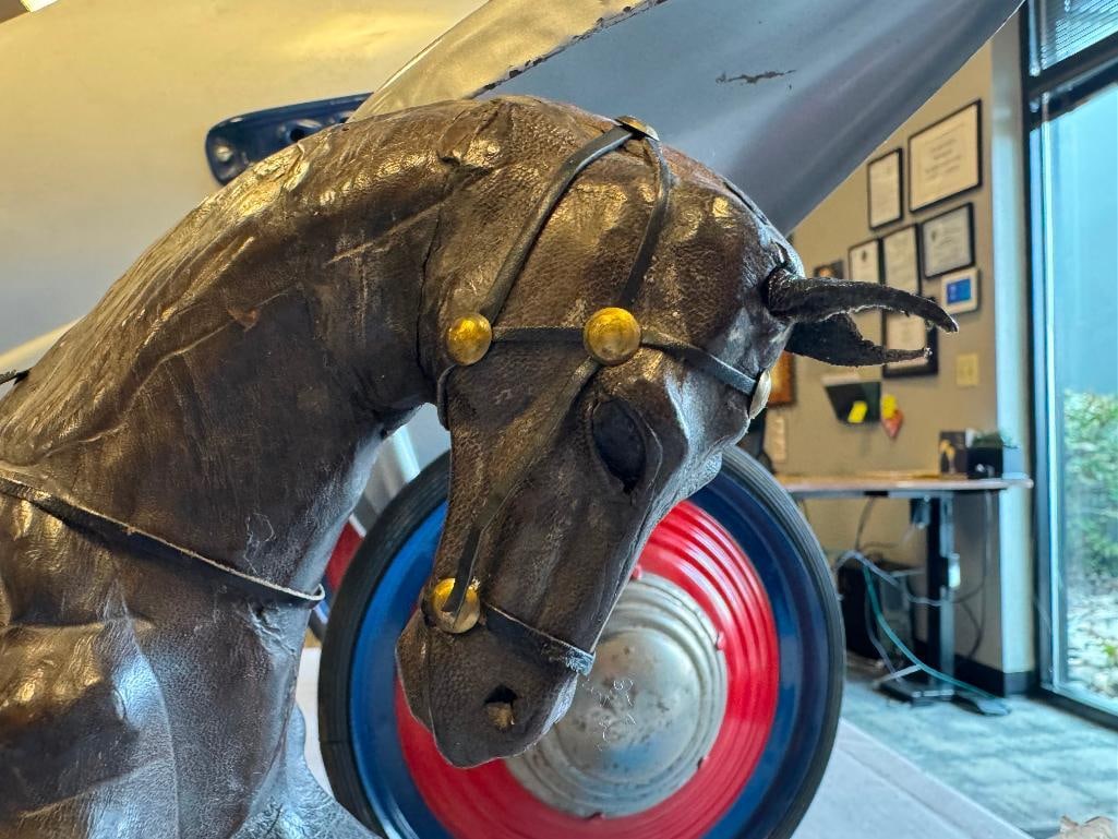 TWO VINTAGE HAND CRAFTED FULL LEATHER WRAPPED HORSES - 10