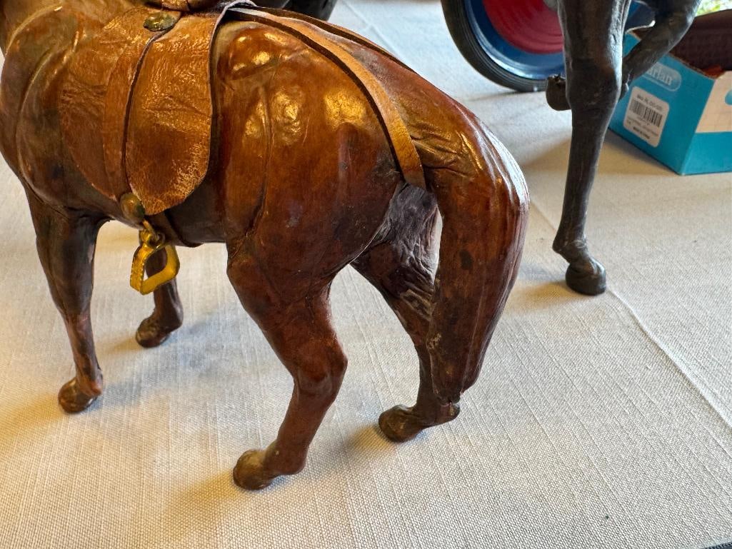 TWO VINTAGE HAND CRAFTED FULL LEATHER WRAPPED HORSES - 8