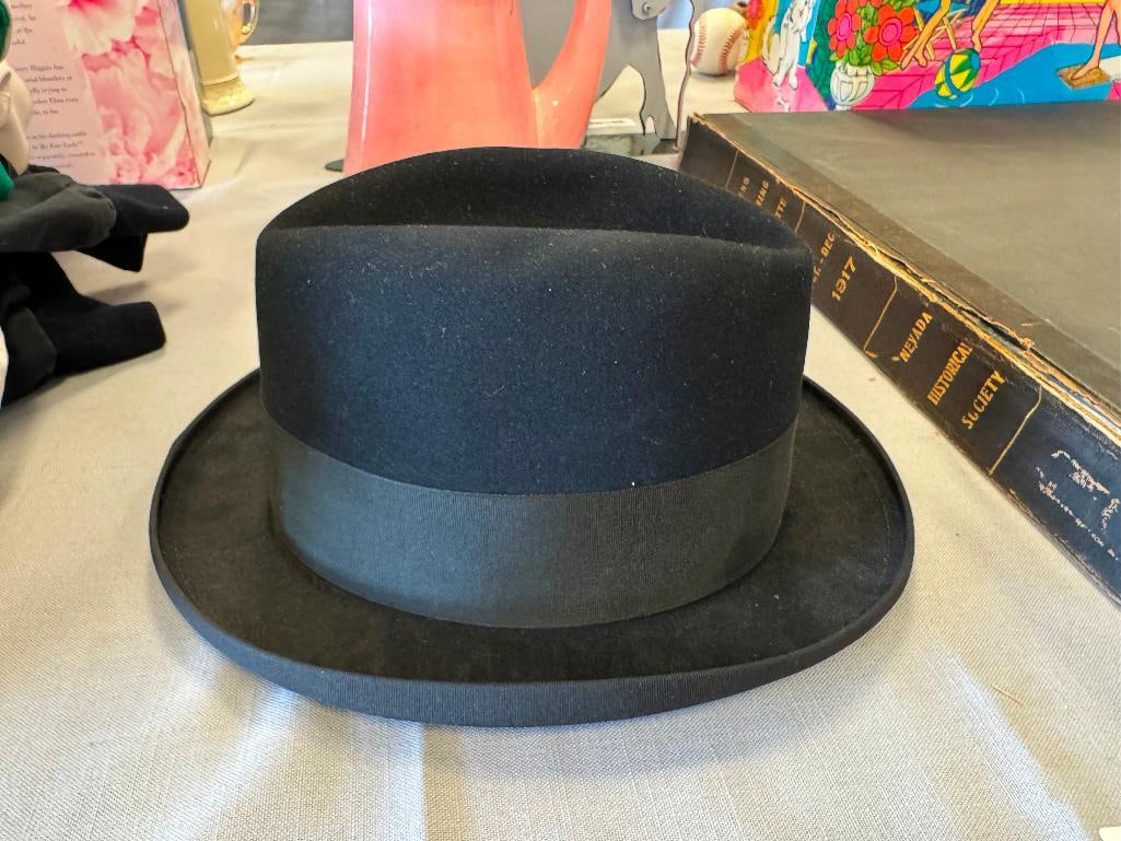 KNOX NEW YORK SUPERFINE BLACK WOOL FELT FEDORA WITH ORIGINAL HAT BAND - 2