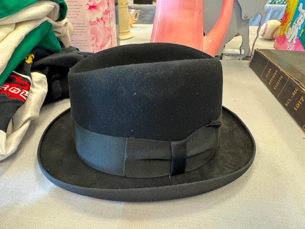 KNOX NEW YORK SUPERFINE BLACK WOOL FELT FEDORA WITH ORIGINAL HAT BAND - 4