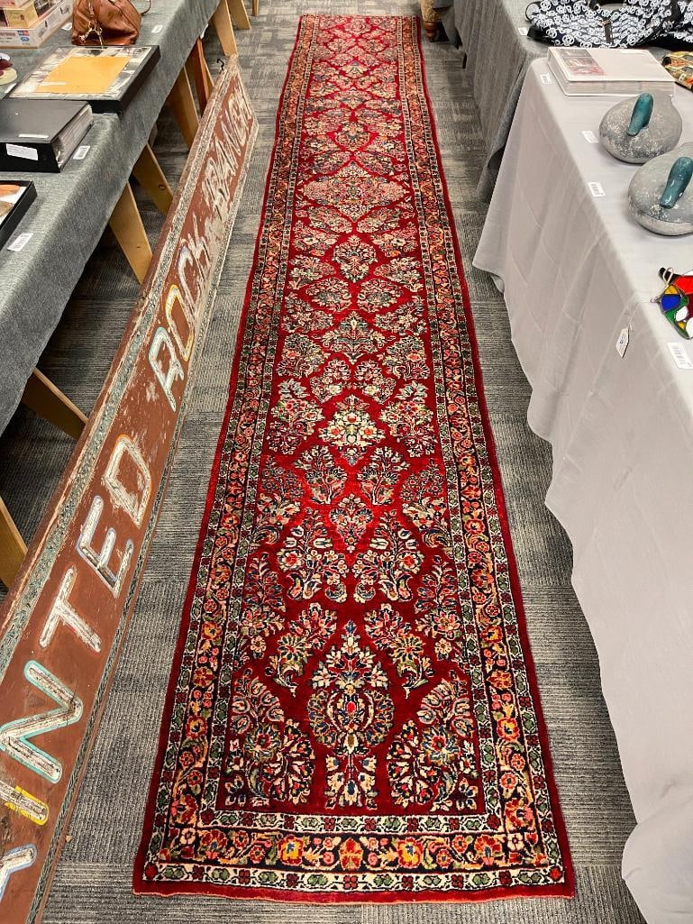 SEMI-ANTIQUE HAND WOVEN WOOL PILE PERSIAN SAROUK LONG HALLWAY COLOR - 2