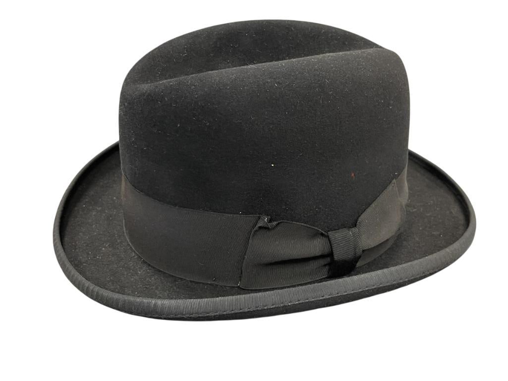 BEAVER HATS MAJOR BLACK WOOL FELT FEDORA WITH ORIGINAL HAT BAND SIZE 7 (1 of 1)
