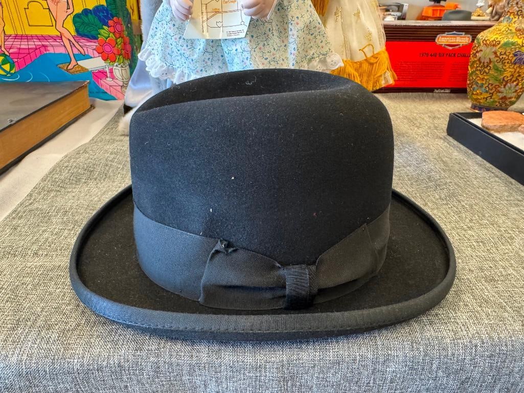 BEAVER HATS MAJOR BLACK WOOL FELT FEDORA WITH ORIGINAL HAT BAND SIZE 7 - 2
