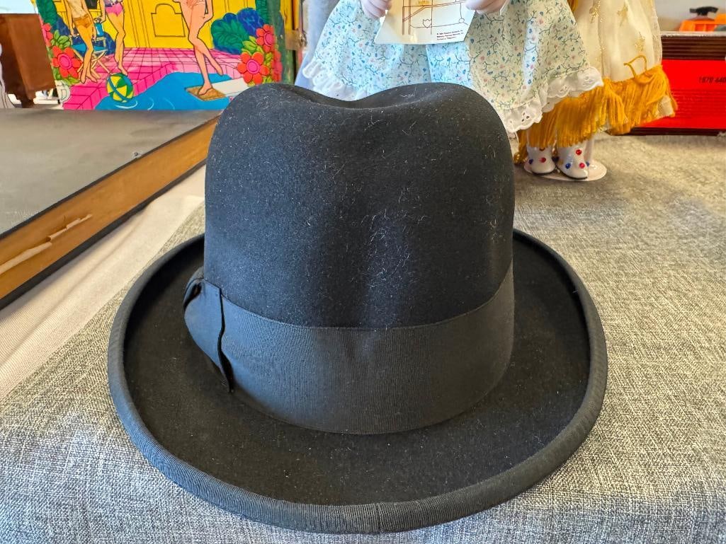 BEAVER HATS MAJOR BLACK WOOL FELT FEDORA WITH ORIGINAL HAT BAND SIZE 7 - 3