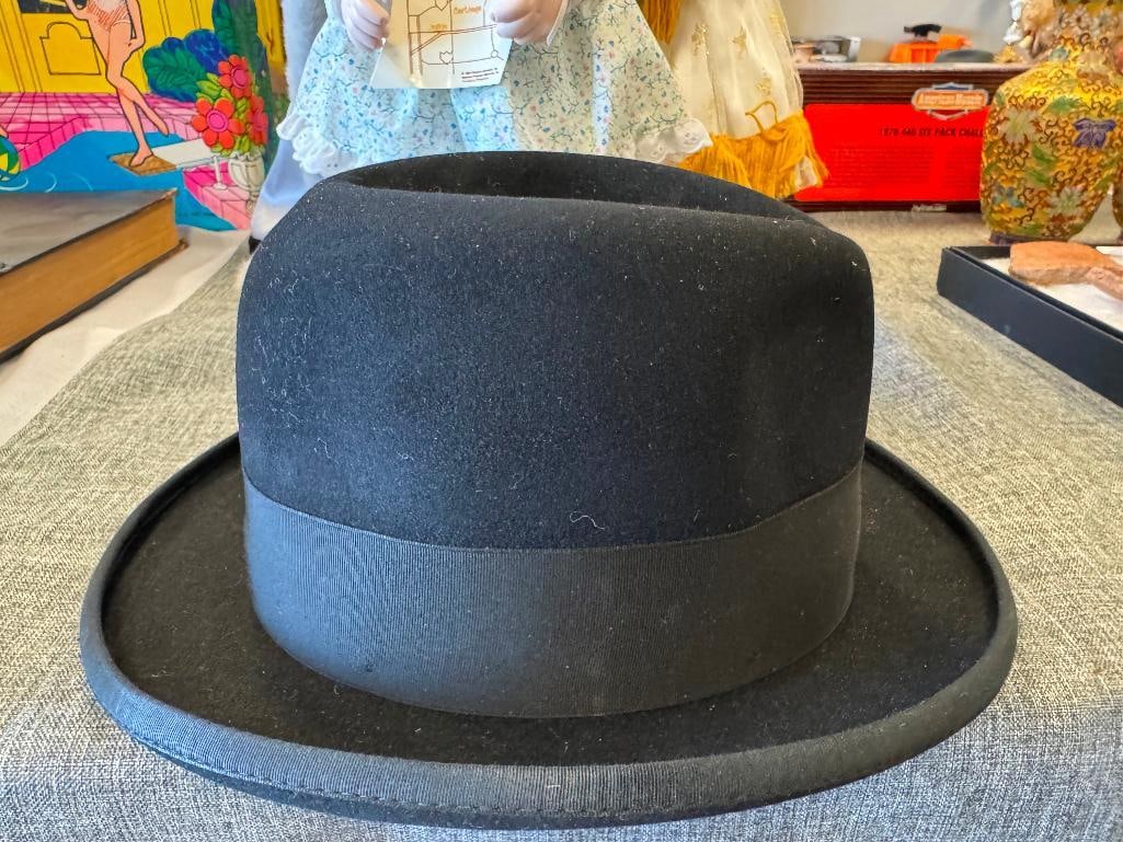 BEAVER HATS MAJOR BLACK WOOL FELT FEDORA WITH ORIGINAL HAT BAND SIZE 7 - 4