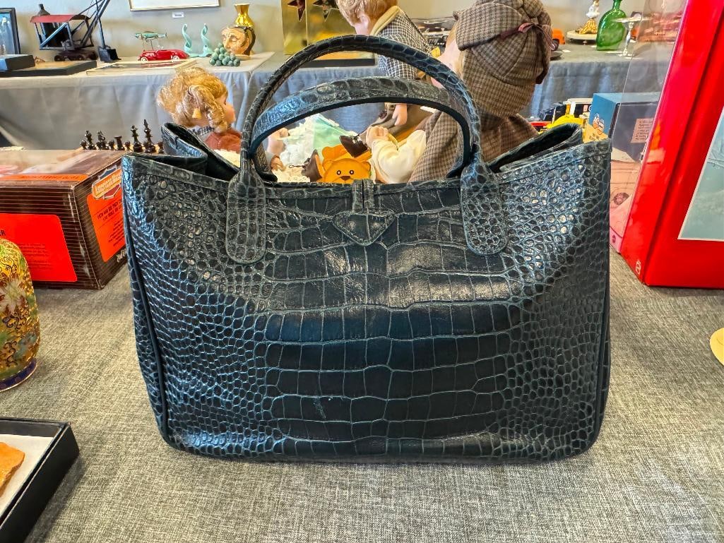 LONGCHAMP ALLIGATOR GRAIN BLUE LEATHER TOTE MADE IN FRANCE - 5