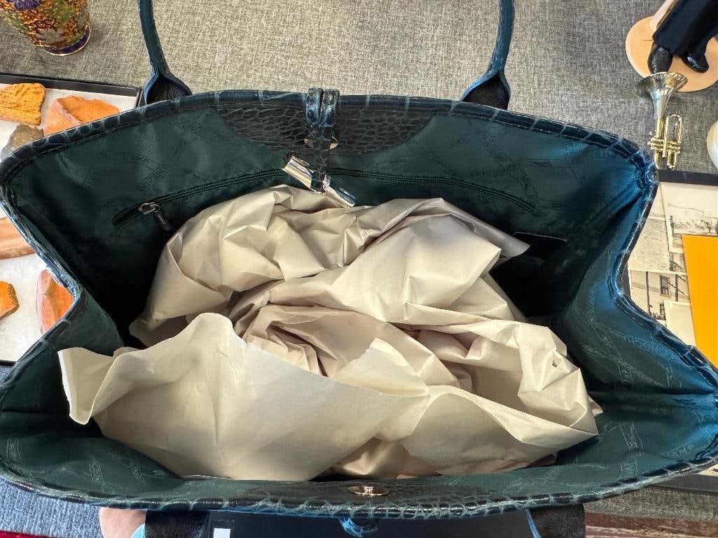 LONGCHAMP ALLIGATOR GRAIN BLUE LEATHER TOTE MADE IN FRANCE - 6