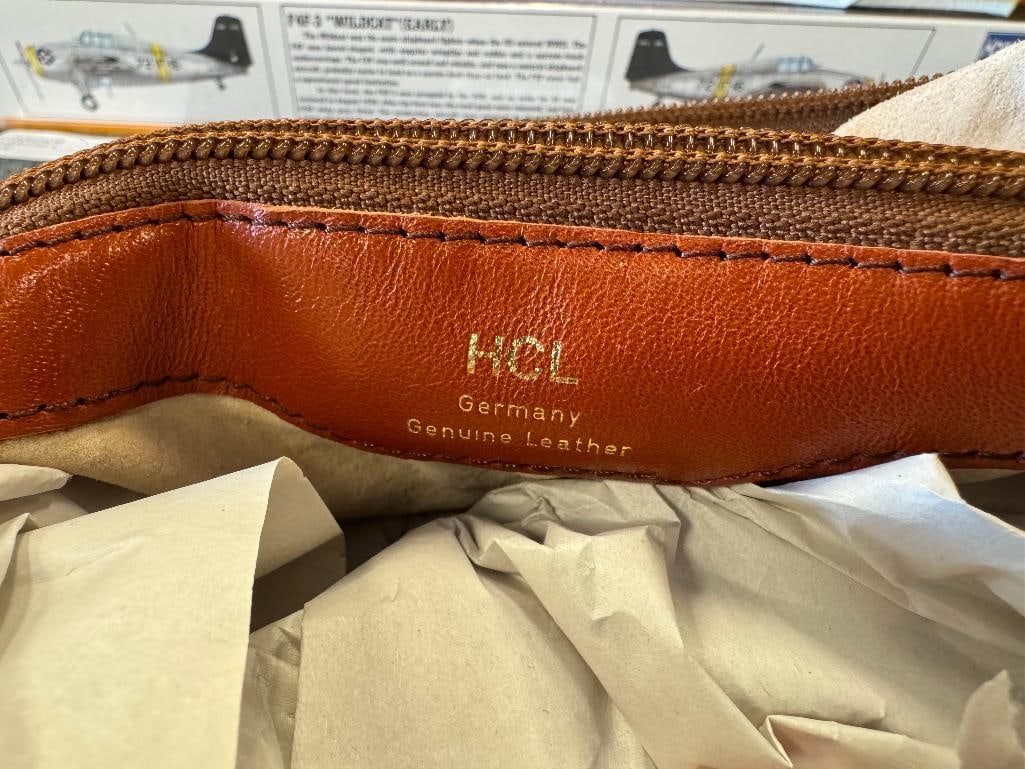 VINTAGE HCL HAND CRAFTED LEATHER GOODS BROWN LEATHER SATCHEL SERIAL 249736 - 8