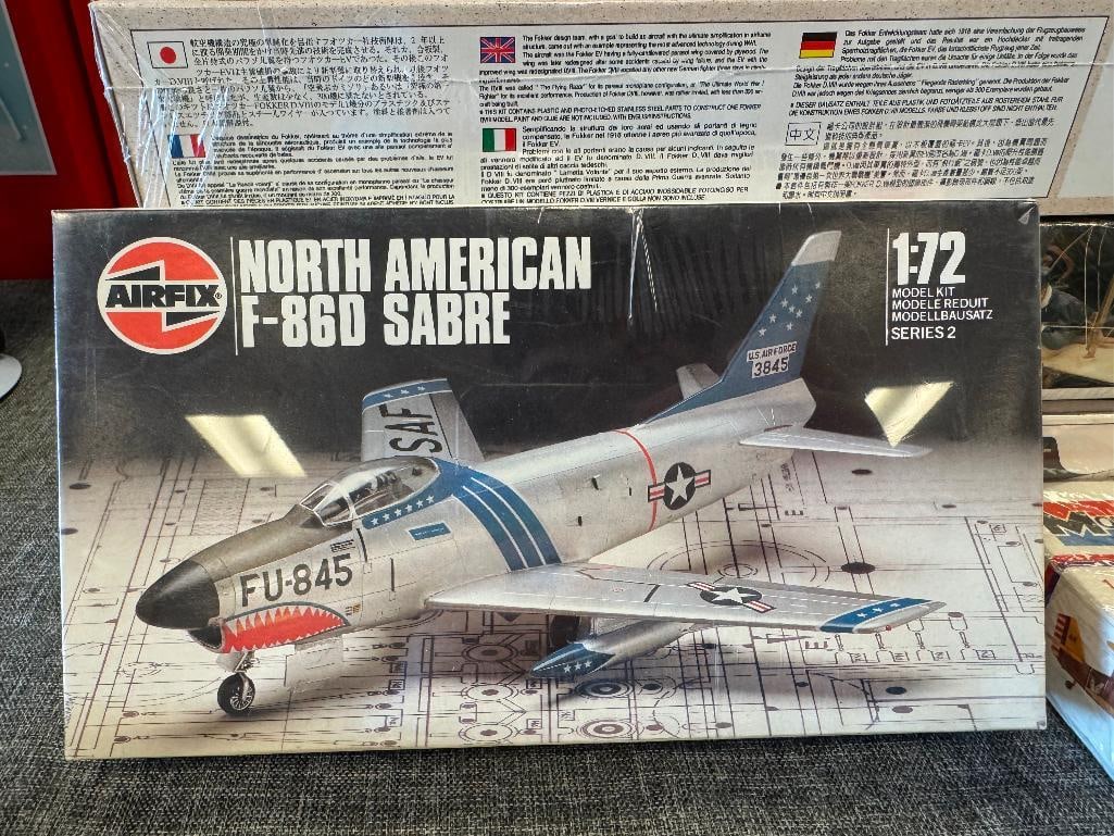 SIX AIRCRAFT MODEL KITS AIRFIX, MONOGRAM, DML, HOBBY BOSS, 1/72 AND 1/48 SCALE - 6