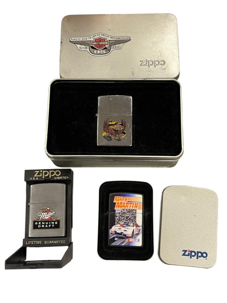 ZIPPO ADVERTISMENT LIGHTERS HARLEY DAVIDOSON, MILLER LITE, AND NASCAR MARK MARTIN (1 of 12)