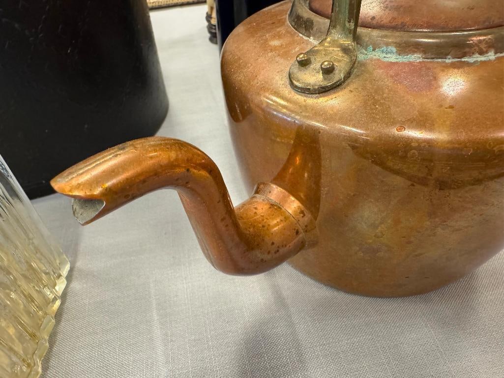 20TH CENTURY COPPER TEA KETTLE WITH BRASS HANDLE - 3