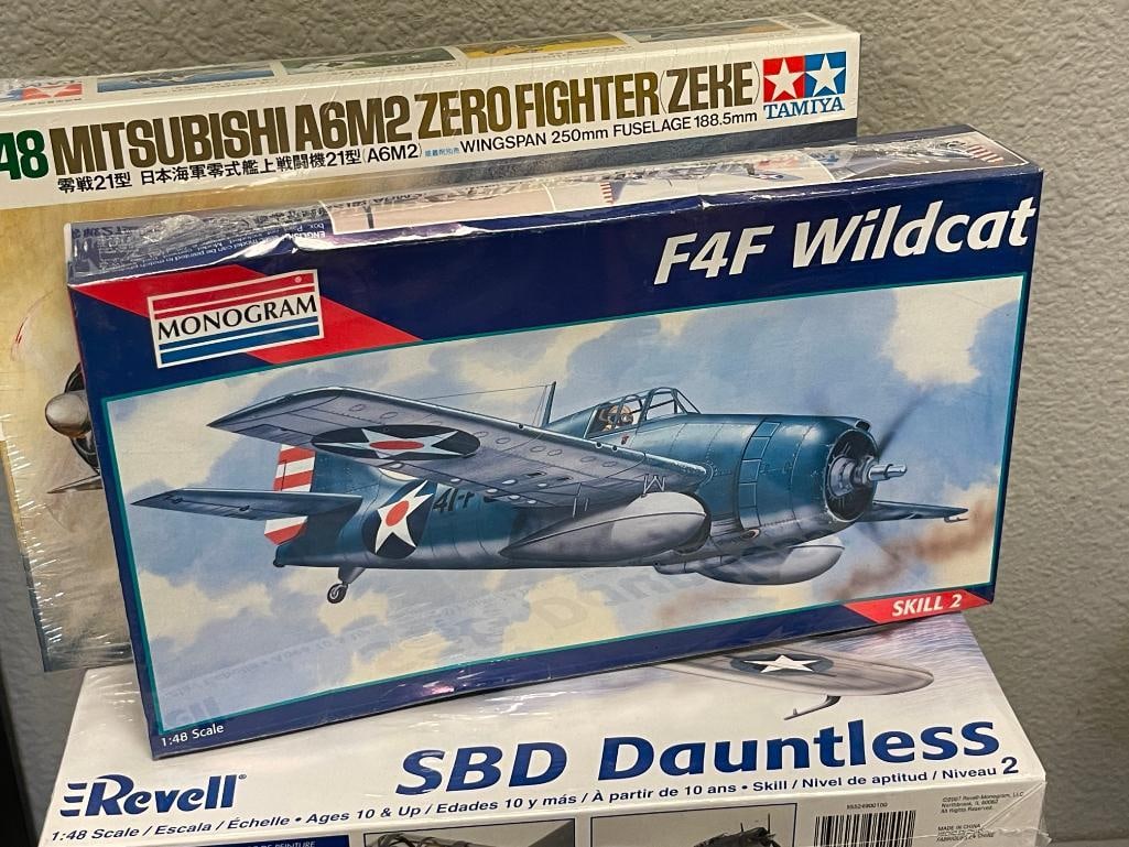 SIX WWI / WWII AIRCRAFT PLASTIC KIT MODELS REVELL, MONOGRAM, TAMIYA 1/32 AND 1/48 SCALE - 2