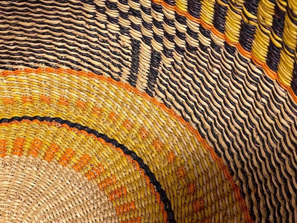 GHANA BOLGA HAND WOVEN AFRICAN BASKET WITH LEATHER WRAPPED HANDLE - 5