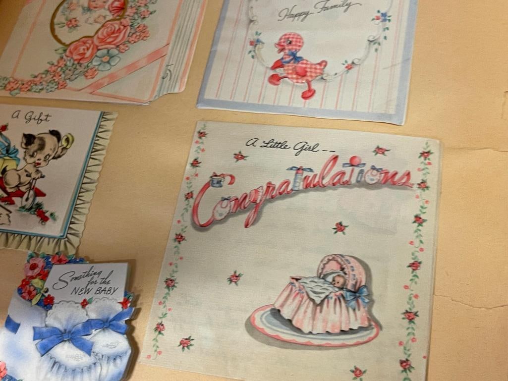 20TH CENTURY LEATHER EMBOSSED SCRAP BOOK FILLED WITH GREETING CARDS VALENTINES, BIRTHDAY, EASTER - 12