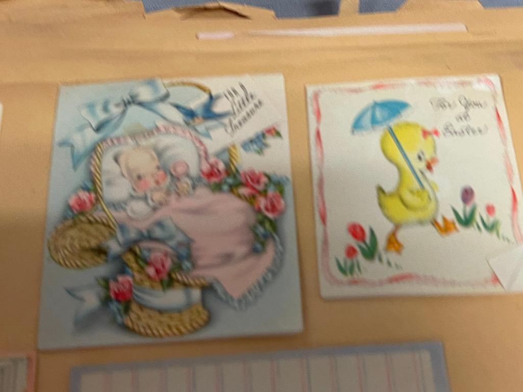 20TH CENTURY LEATHER EMBOSSED SCRAP BOOK FILLED WITH GREETING CARDS VALENTINES, BIRTHDAY, EASTER - 13