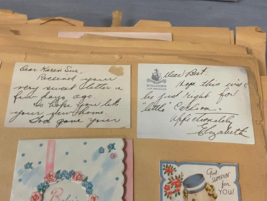 20TH CENTURY LEATHER EMBOSSED SCRAP BOOK FILLED WITH GREETING CARDS VALENTINES, BIRTHDAY, EASTER - 6