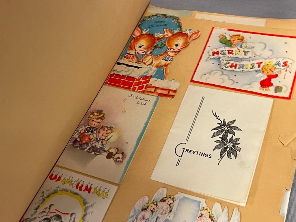 20TH CENTURY LEATHER EMBOSSED SCRAP BOOK FILLED WITH GREETING CARDS VALENTINES, BIRTHDAY, EASTER - 7