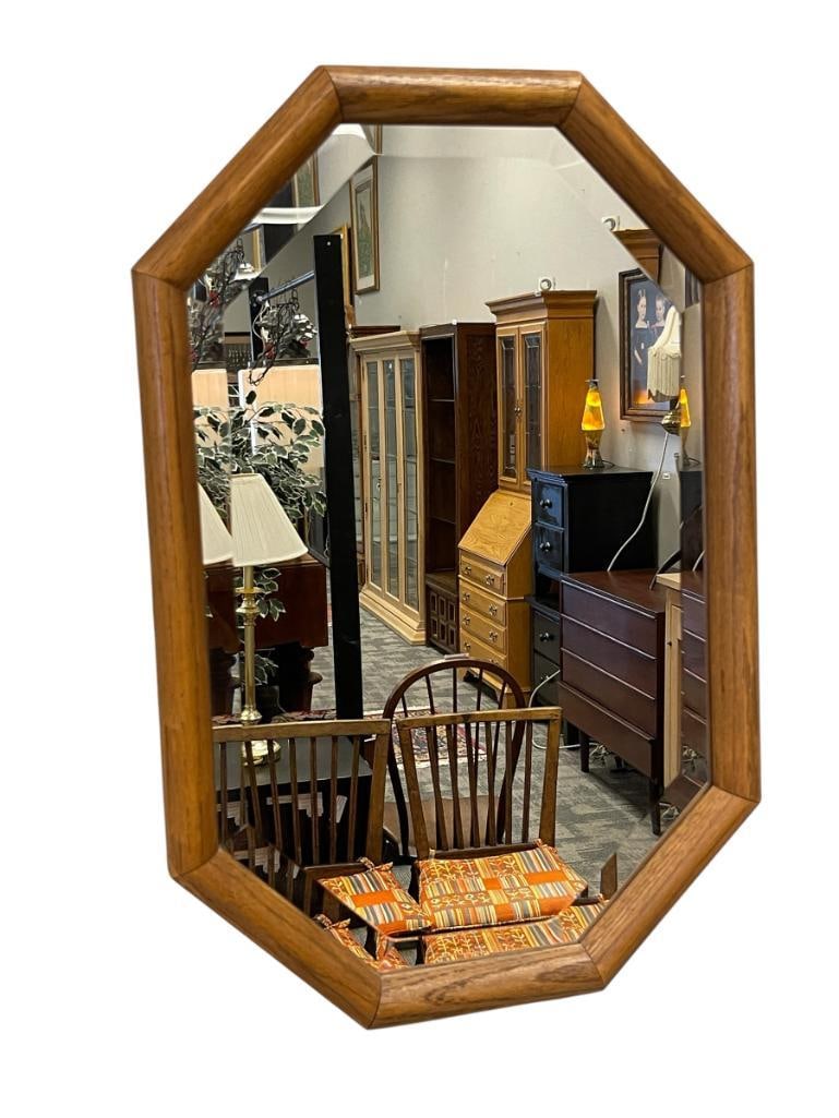 OAK FRAMED OCTAGONAL BEVELED MIRROR (1 of 3)