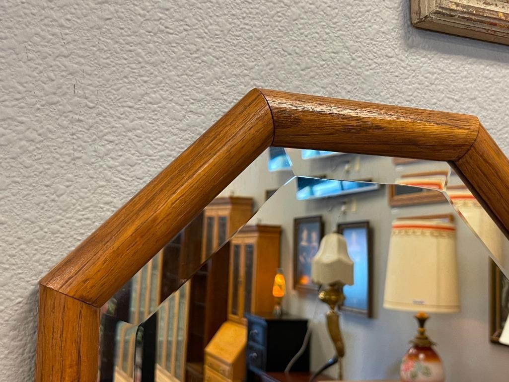 OAK FRAMED OCTAGONAL BEVELED MIRROR - 2