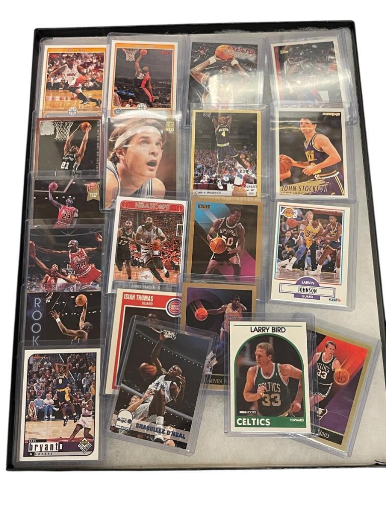 20 ASSORTED NBA BASKETBALL SPORT PLAYER CARDS LARRY BIRD, MICHAEL JORDAN, KOBE BRYANT: ALL IN PROTECTIVE SLEEVES 