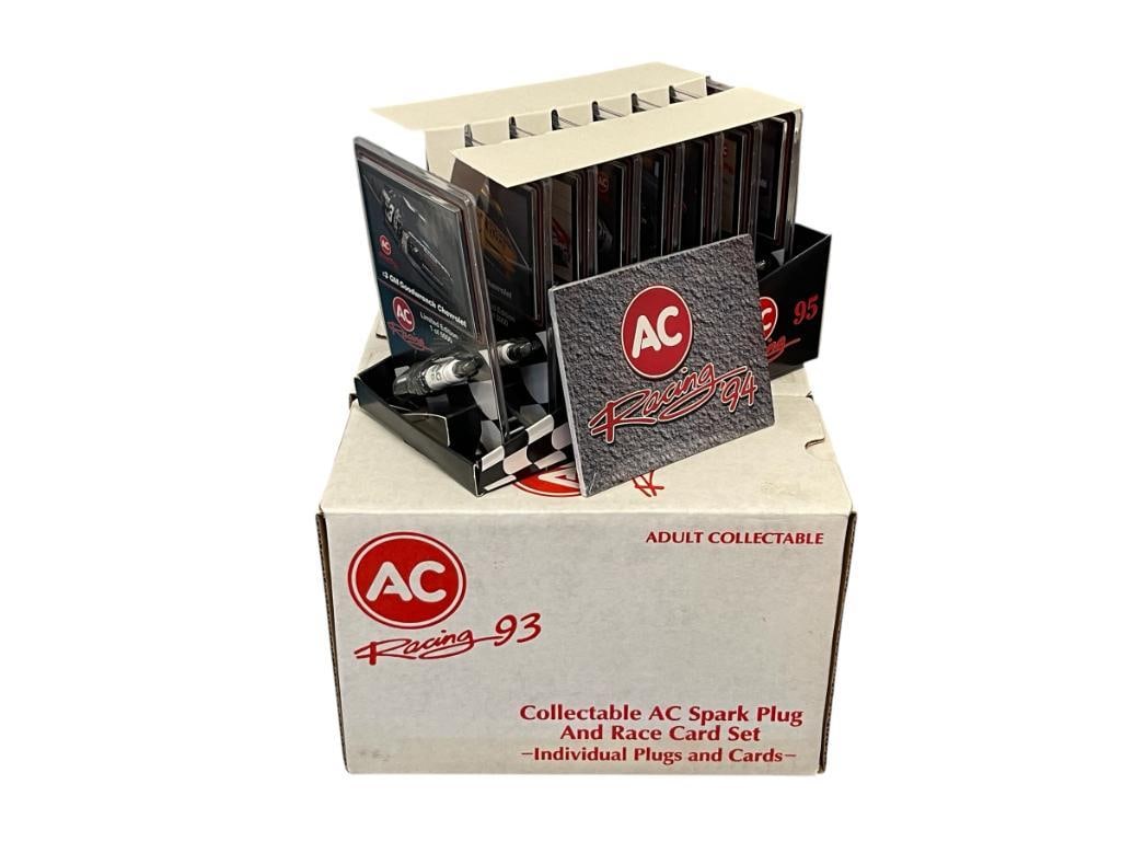 AC RACING SPARK PLUG AND RACE CARD SET AC DELCO SYSTEMS: EACH BOX CONTAINS EIGHT INDIVIDUAL PLUG AND CARD SET WITH STACK OF RACER BIO CARDS, SEALED 