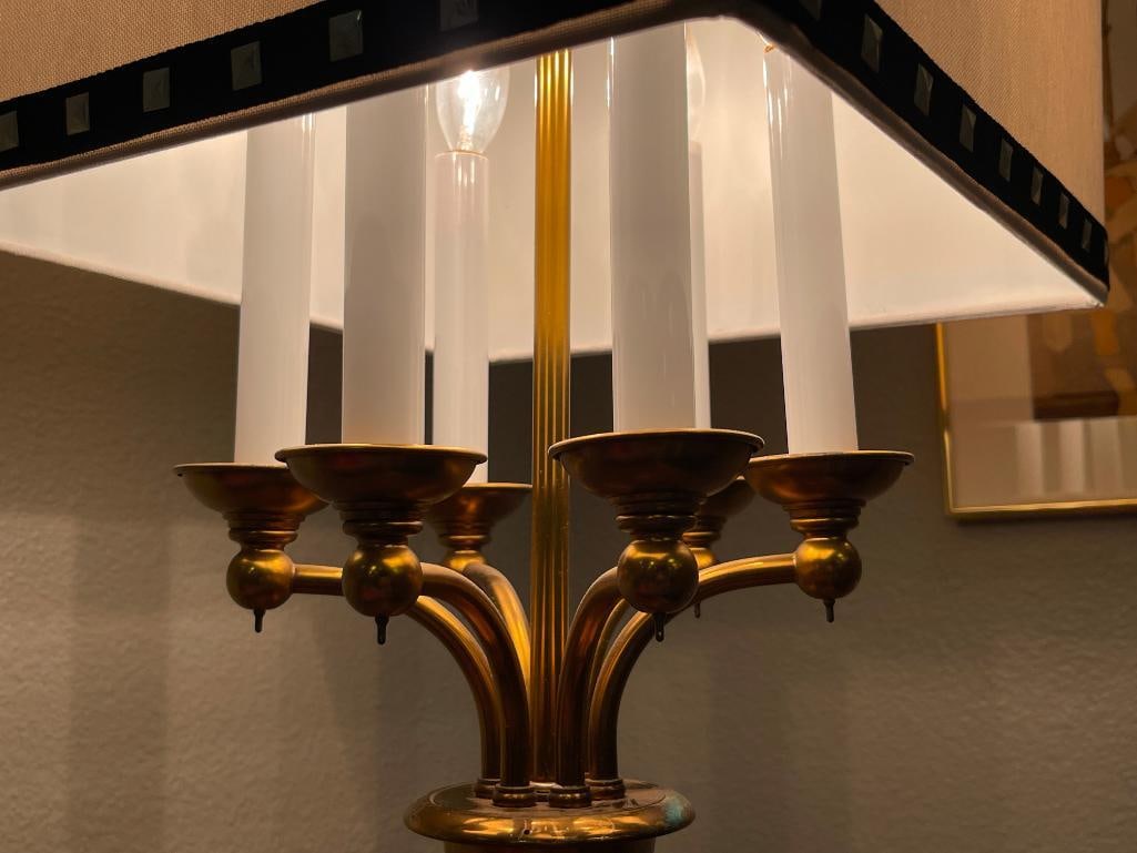 STIFFEL STYLED BRASS AND FACETED GLASS TALL TABLE LAMP - 4