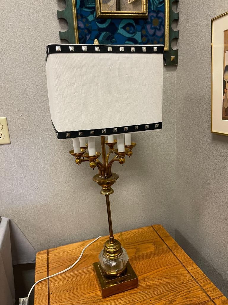 STIFFEL STYLED BRASS AND FACETED GLASS TALL TABLE LAMP - 5