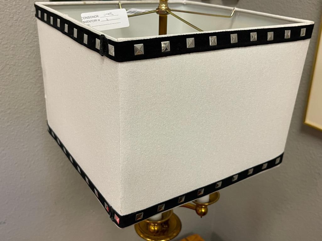 STIFFEL STYLED BRASS AND FACETED GLASS TALL TABLE LAMP - 7