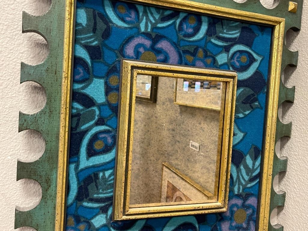 VINTAGE 1960'S - 1970'S WALLMIRROR WITH DECORATIVE CLOTH BORDER - 2